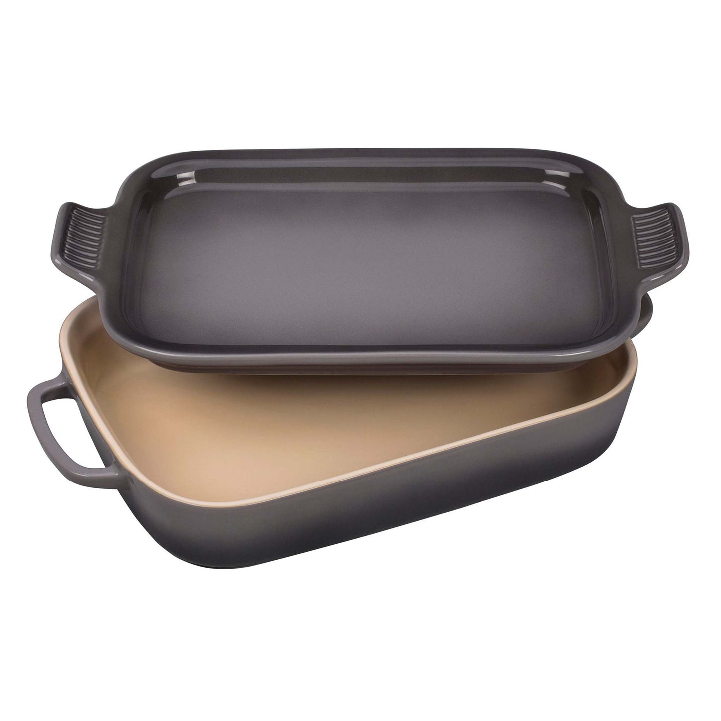 2.75QT STONEWARE RECTANGULAR DISH W/ PLATTER LID OYSTER
