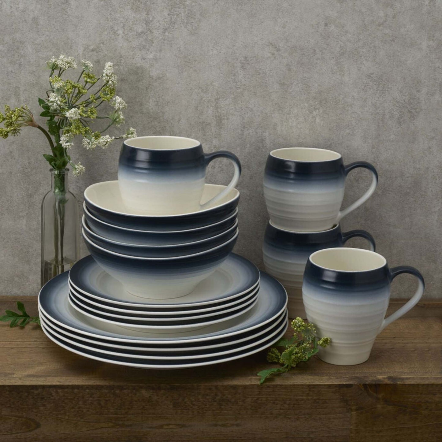 SWIRL OMBRE 16PC IRONSTONE DINNERWARE SET