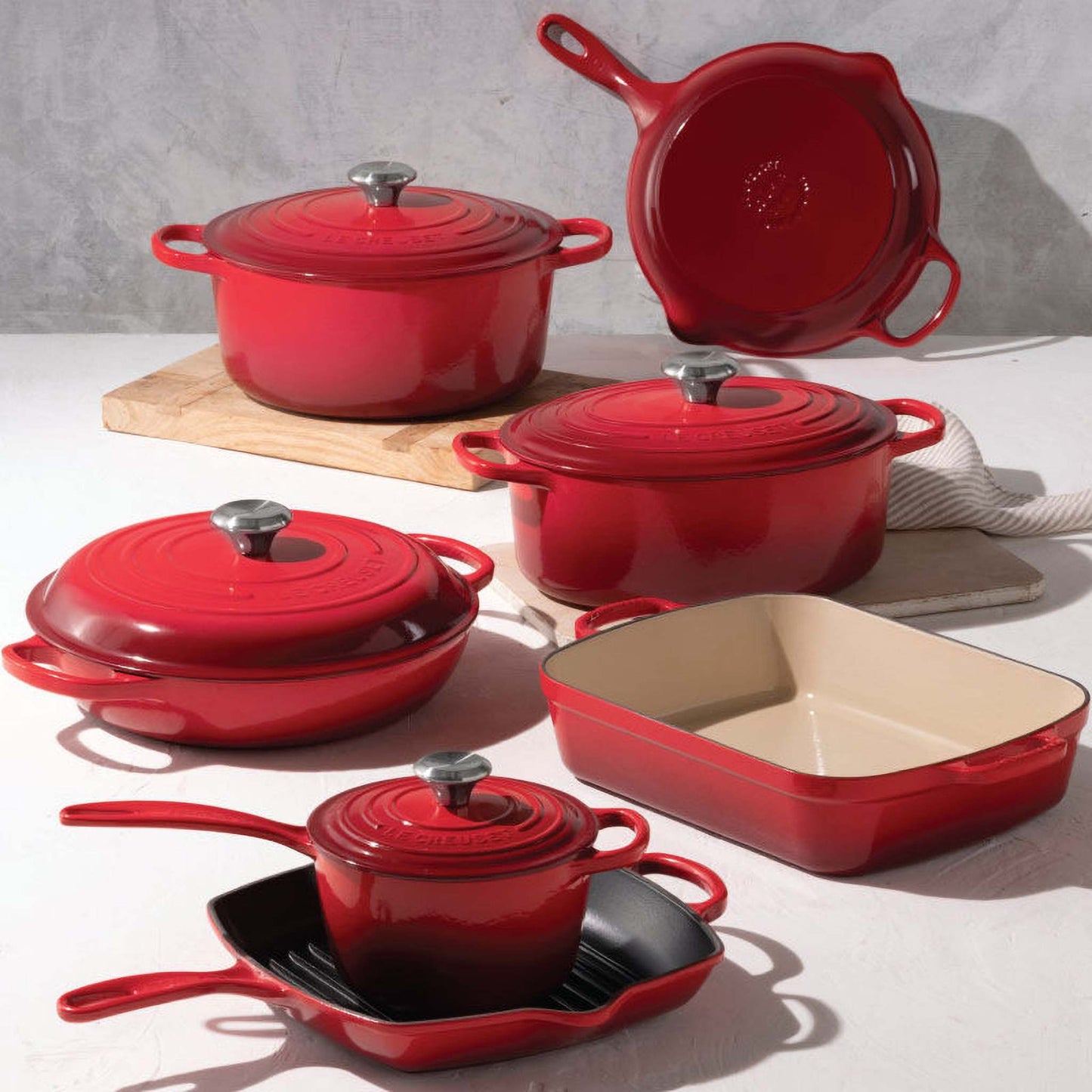11PC SIGNATURE CAST IRON ULTIMATE COOKWARE SET CERISE