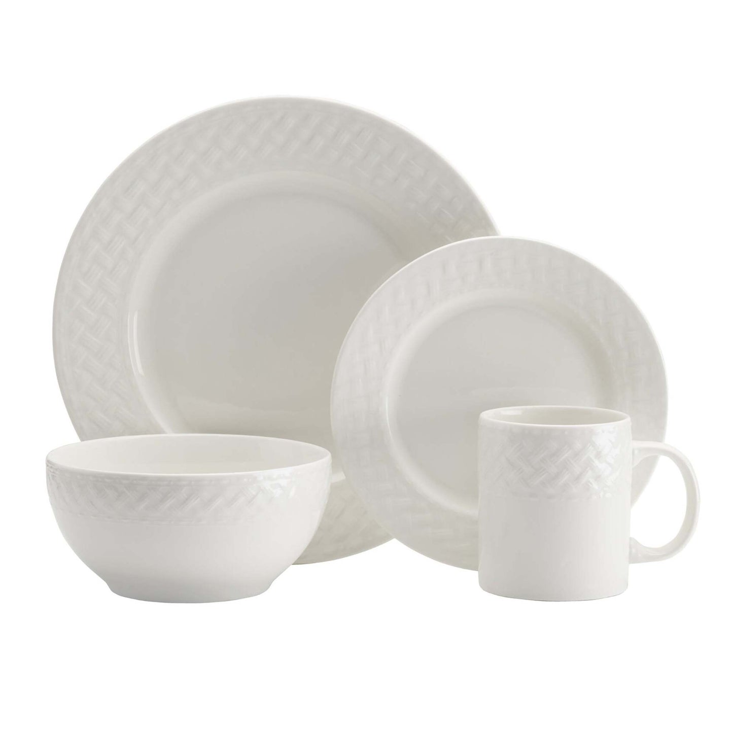 BASKET WEAVE WHITE 16PC DINNERWARE SET