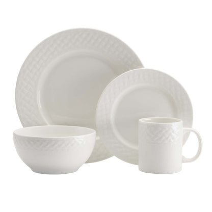 BASKET WEAVE WHITE 16PC DINNERWARE SET