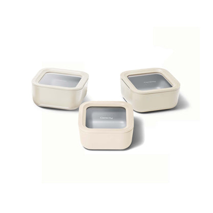 3PC GLASS FOOD CONTAINER SET CREAM