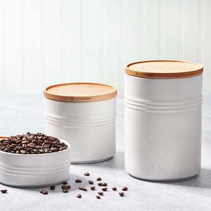 2.5QT STONEWARE STORAGE CANISTER W/ WOOD LID