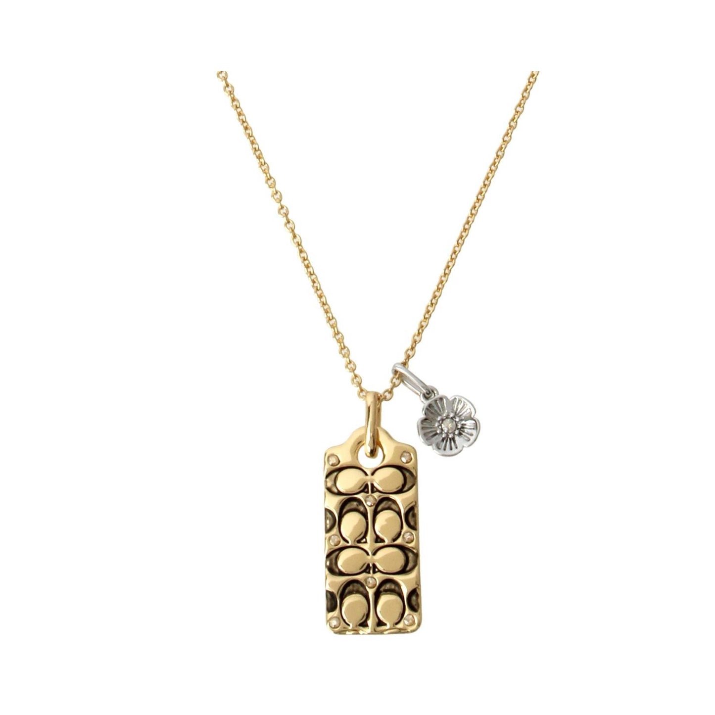 QUILTED C CRYSTAL TAG PENDANT NECKLACE