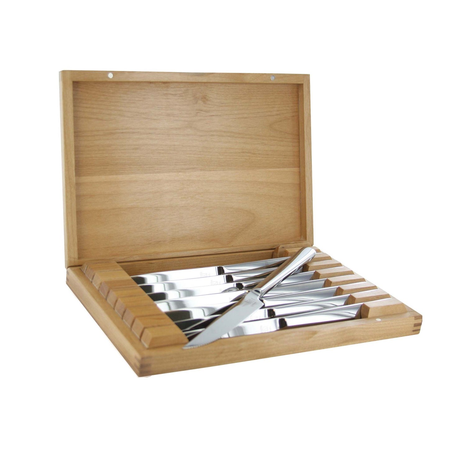 8PC STAINLESS STEEL STEAK KNIFE SET W/ WOOD PRESENTATION CASE