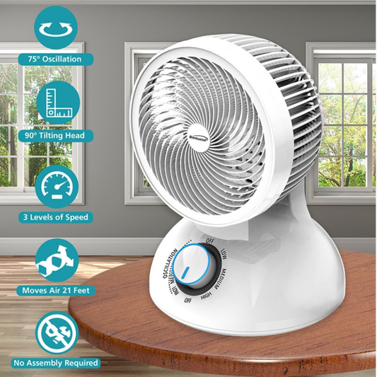 6 INCH 3 SPEED OSCILLATING AIR CIRCULATOR DESKTOP FAN - (WHITE)