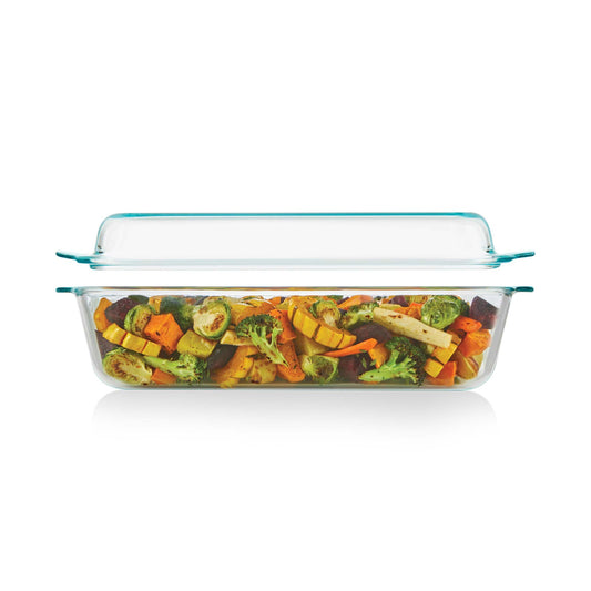 DEEP RECTANGULAR 9" X 13" 2-IN-1 GLASS BAKING DISH W/ GLASS LID