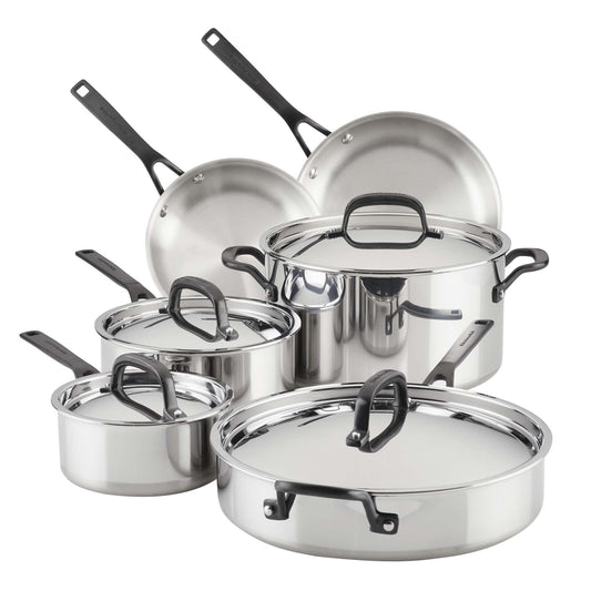 10PC STAINLESS STEEL 5-PLY CLAD COOKWARE SET