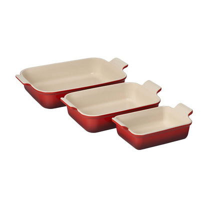 3PC HERITAGE STONEWARE RECTANGULAR BAKING DISH SET CERISE