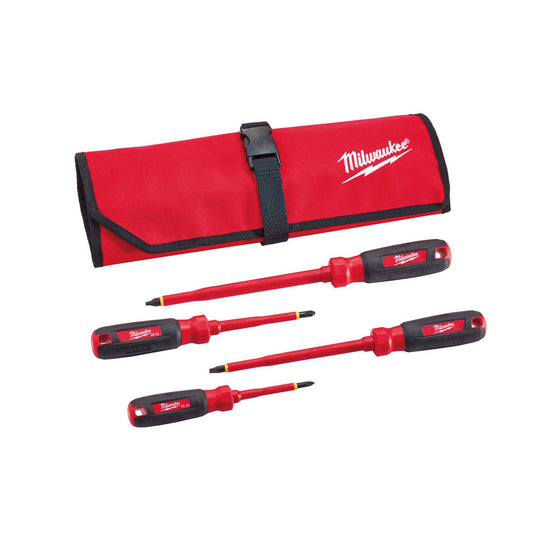 4PC 1000V INSULATED SCREWDRIVER SET W/ ROLL PUNCH