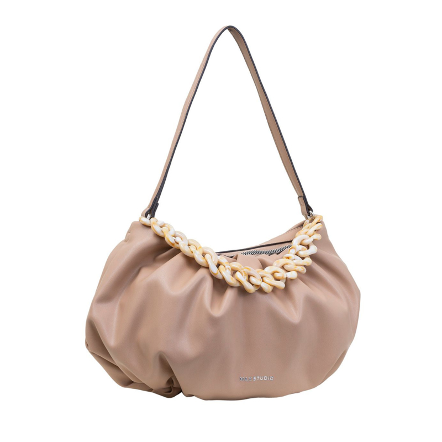 SMOOTH DRAPED & RUCHED BAGUETTE BAG - (NATURAL)
