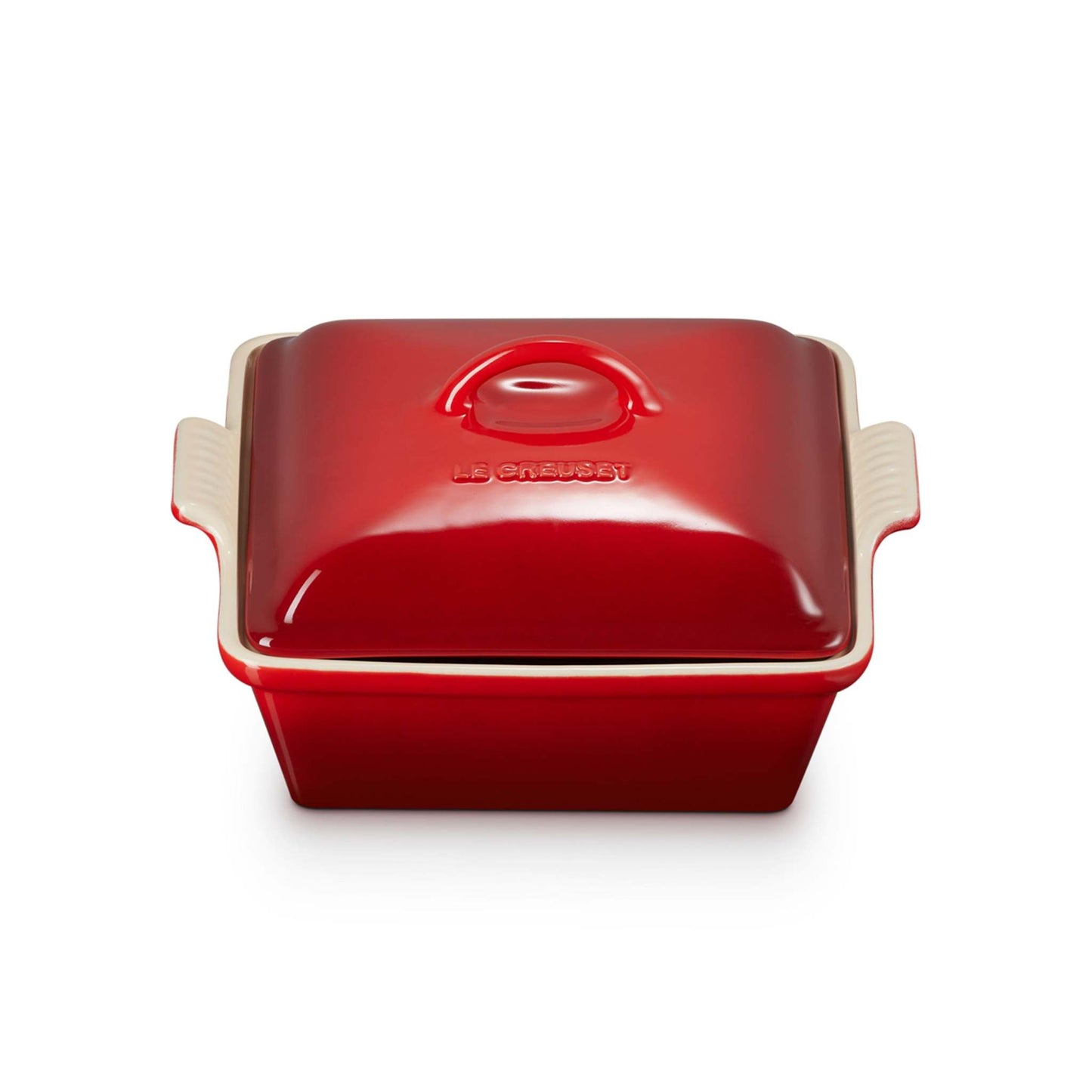 2.5QT HERITAGE STONEWARE COVERED SQUARE CASSEROLE CERISE