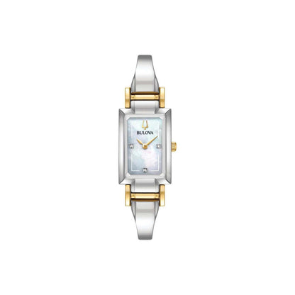 LADIES CLASSIC TWO-TONE SS TANK WATCH MOTHER-OF-PERAL DIAL