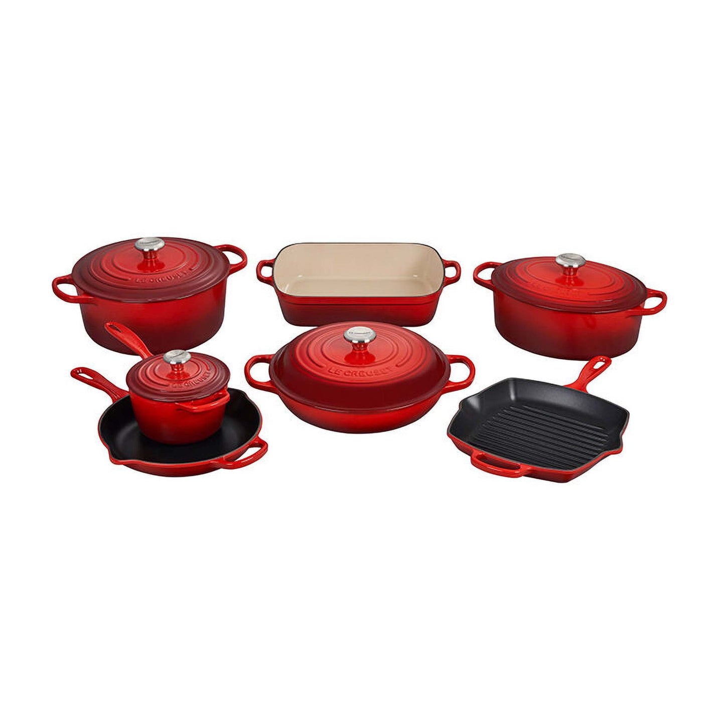 11PC SIGNATURE CAST IRON ULTIMATE COOKWARE SET CERISE
