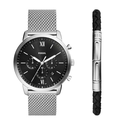 MEN'S NEUTRA CHRONOGRAPH STAINLESS STEEL MESH WATCH & BRACELET SET