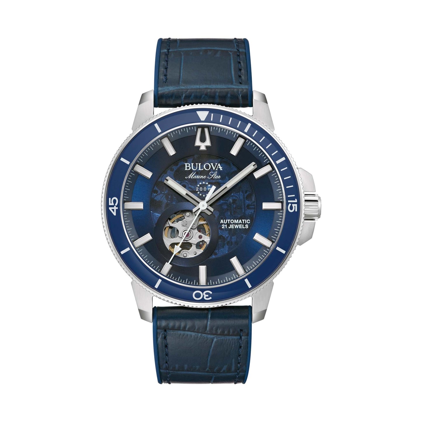 MEN'S MARINE STAR AUTOMATIC LEATHER STRAP WATCH