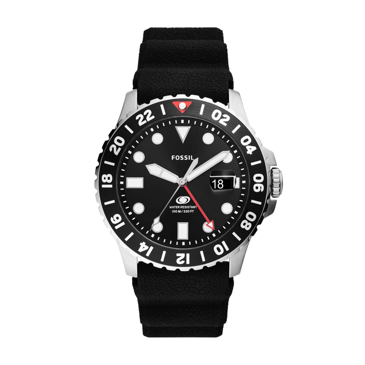 MEN'S FOSSIL GMT SILICONE STRAP WATCH, DIAL