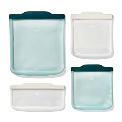 GOOD GRIPS 4PC LUNCH SET SILICONE REUSABLE BAGS OAT & LAGOON