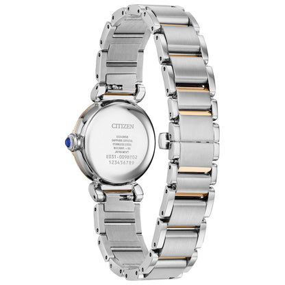 LADIES' MAE ECO-DRIVE TWO-TONE STAINLESS STEEL WATCH, WHITE MOP DIAL