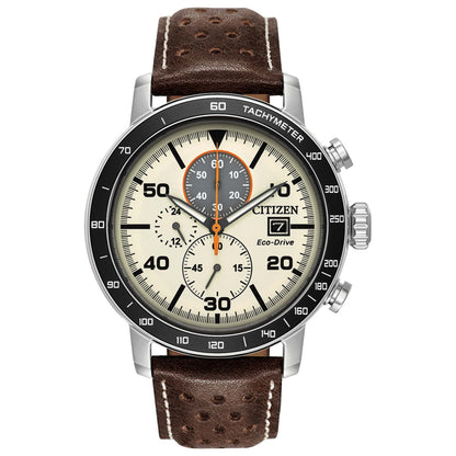 MENS BRYCEN ECO-DRIVE MULTI-DIAL LEATHER WATCH