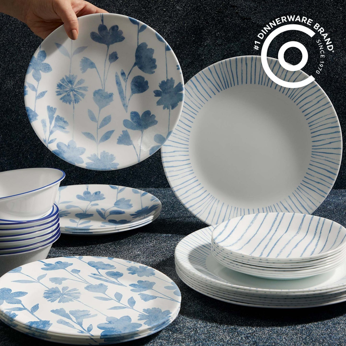 BOTANICAL STRIPES 32PC DINNERWARE SET
