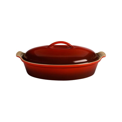 4QT HERITAGE STONEWARE COVERED OVAL CASSEROLE CERISE