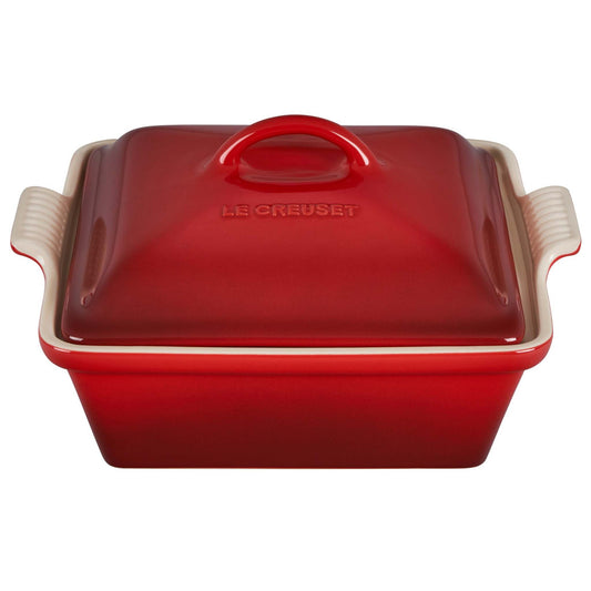 2QT HERITAGE STONEWARE SHALLOW COVERED SQUARE CASSEROLE CERISE
