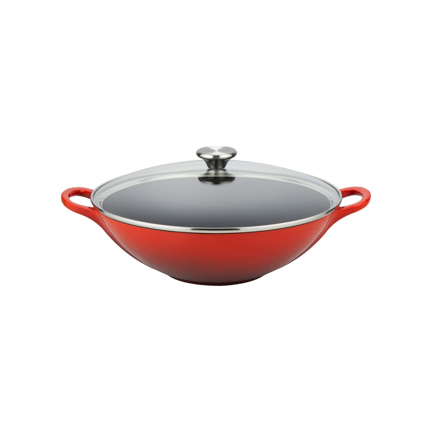 5QT SIGNATURE CAST IRON WOK W/ GLASS LID CERISE