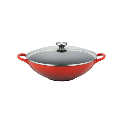 5QT SIGNATURE CAST IRON WOK W/ GLASS LID CERISE