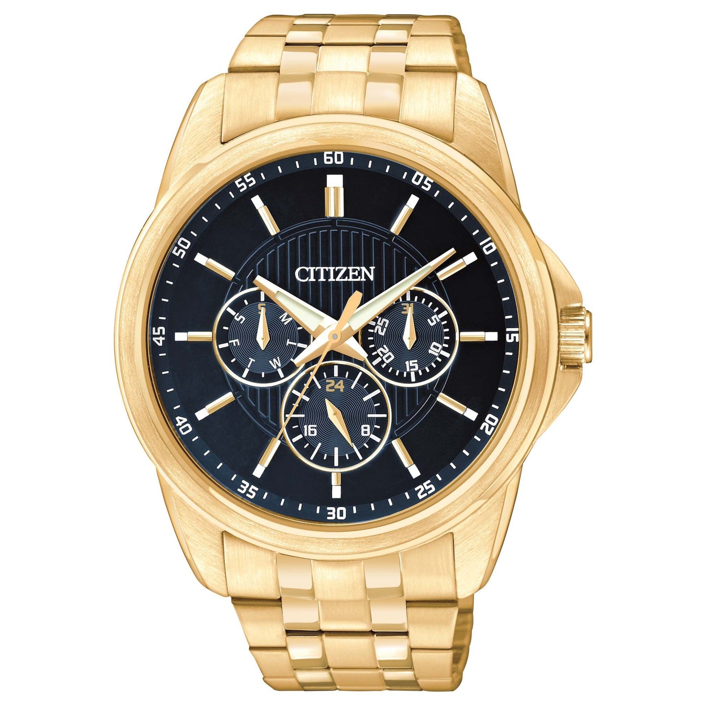 MENS GOLD-TONE STAINLESS STEEL CHRONOGRAPH WATCH BLACK DIAL