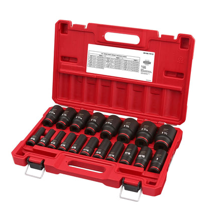 19PC SHOCKWAVE IMPACT DUTY 1/2" DRIVE SAE DEEP 6 POINT SOCKET SET