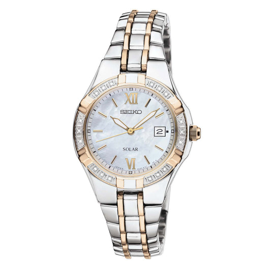 LADIES' DIAMOND 2-TONE STAINLESS STEEL WATCH, MOTHER-OF-PEARL DIAL