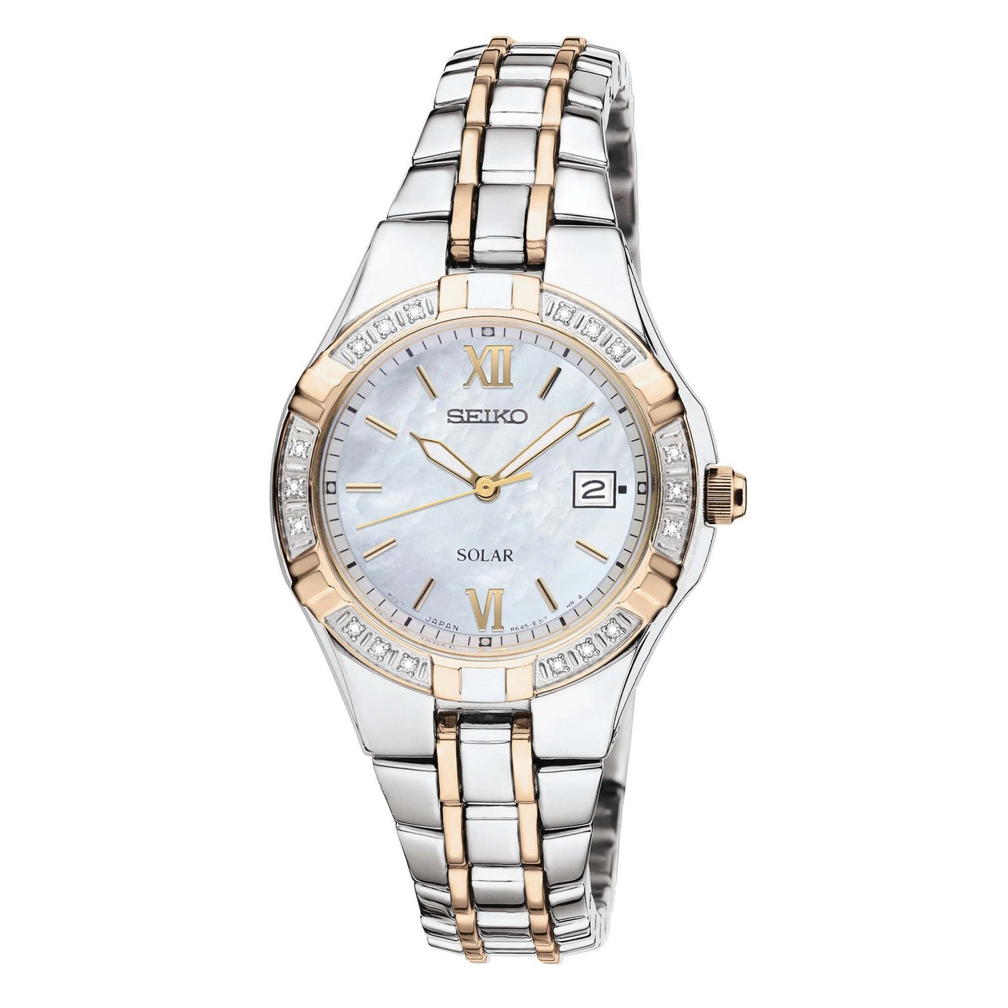 LADIES' DIAMOND 2-TONE STAINLESS STEEL WATCH, MOTHER-OF-PEARL DIAL