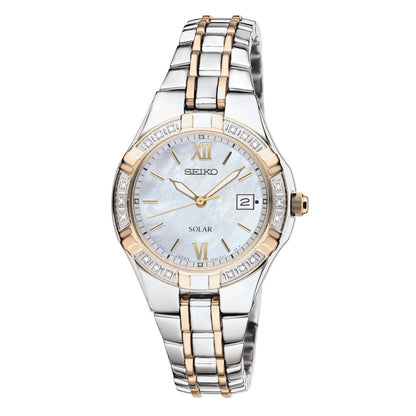 LADIES' DIAMOND 2-TONE STAINLESS STEEL WATCH, MOTHER-OF-PEARL DIAL
